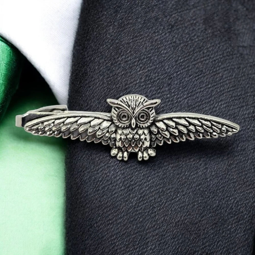 Silver Owl Tie Bar Clip • Formal Tux Groom Wedding Professional Accessory NWT